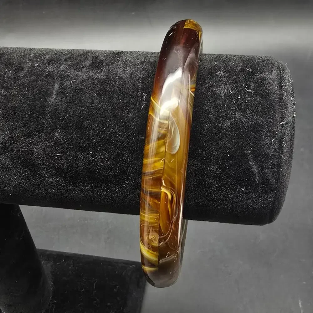 Brown Marbled Glass Bangle Bracelet Vintage Costume Jewelry